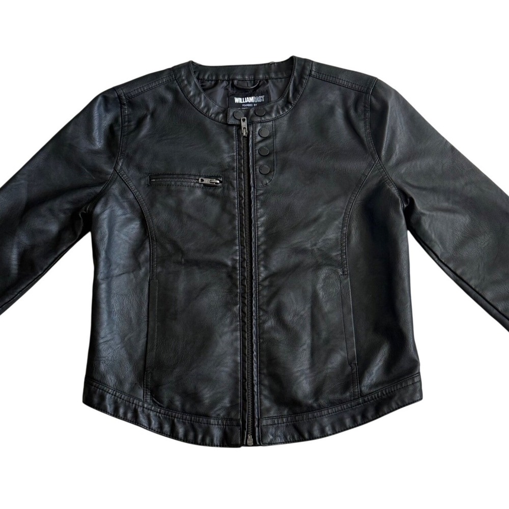 William Rast Womens Black Faux Leather Moto Jacket Small Justin Timberlake Biker - Picture 1 of 8